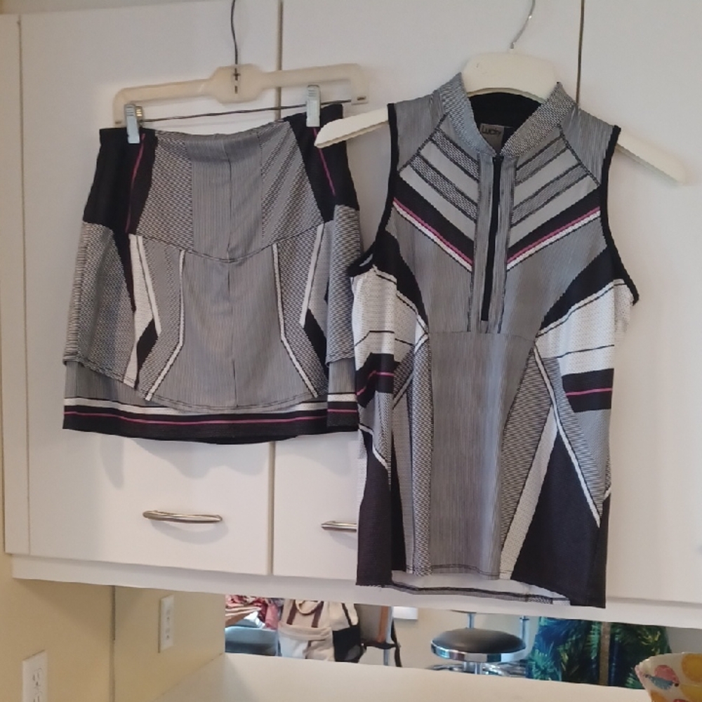 Lucky in Love Striped Zip-Up Top And Skirt